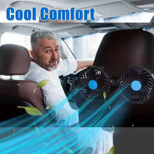 Alt view image 5 of 7 - Car Cooling Air Fan 12V- Dual Head Car Auto Electric Cooling Air Fan for Rear Seat (Black 1 pack)