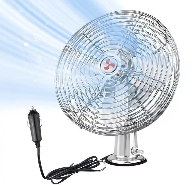 Main image of 12V Portable Fan RV | Truck Cooling Heavy Duty 9" Metal Clip-On Car Fan Bus | Boat | Forklift | Car | Camper | Lawn | Mower | Tractor 2-Speed High Velocity Silver