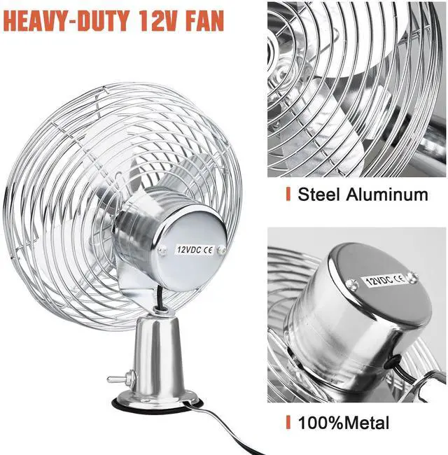 Alt view image 2 of 7 - 12V Portable Fan RV | Truck Cooling Heavy Duty 9" Metal Clip-On Car Fan Bus | Boat | Forklift | Car | Camper | Lawn | Mower | Tractor 2-Speed High Velocity Silver