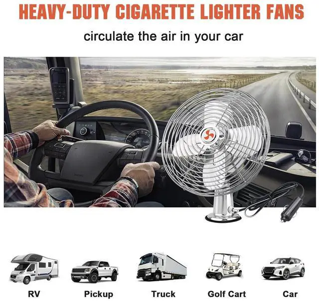 Alt view image 3 of 7 - 12V Portable Fan RV | Truck Cooling Heavy Duty 9" Metal Clip-On Car Fan Bus | Boat | Forklift | Car | Camper | Lawn | Mower | Tractor 2-Speed High Velocity Silver