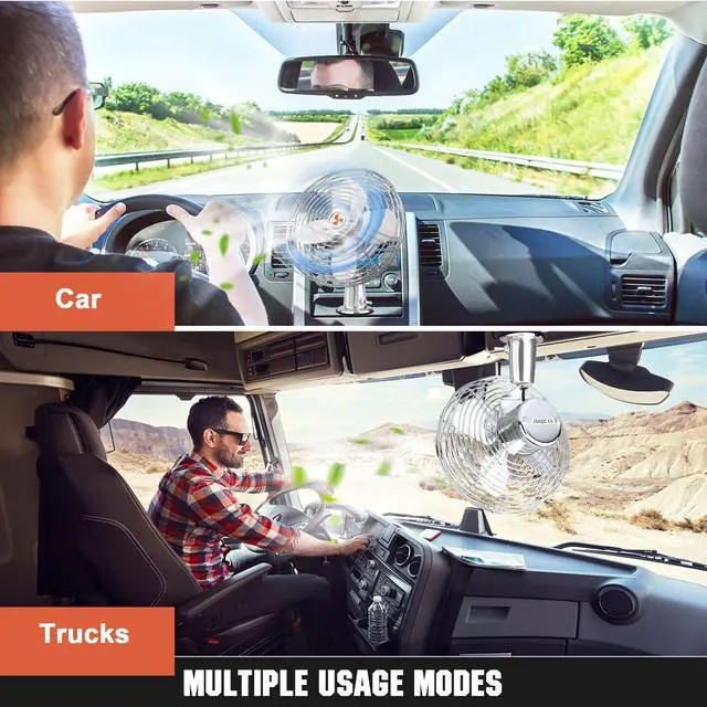 Alt view image 4 of 7 - 12V Portable Fan RV | Truck Cooling Heavy Duty 9" Metal Clip-On Car Fan Bus | Boat | Forklift | Car | Camper | Lawn | Mower | Tractor 2-Speed High Velocity Silver