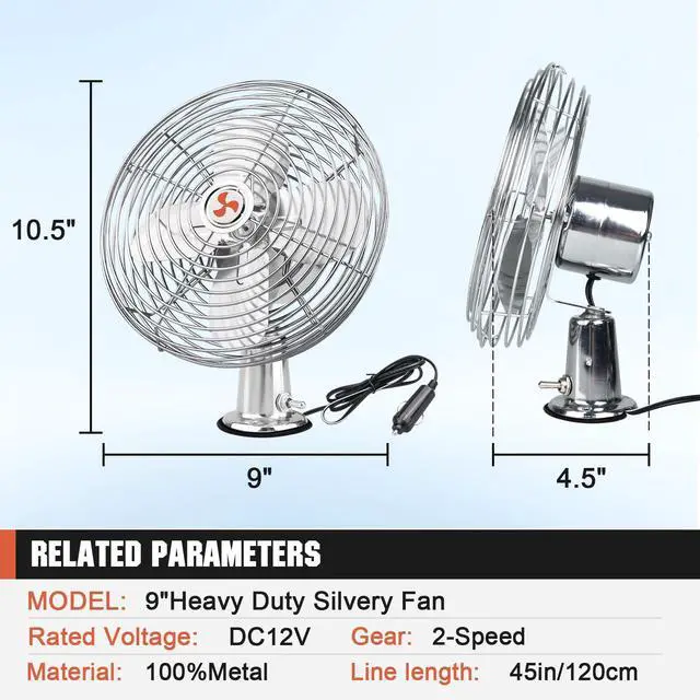 Alt view image 7 of 7 - 12V Portable Fan RV | Truck Cooling Heavy Duty 9" Metal Clip-On Car Fan Bus | Boat | Forklift | Car | Camper | Lawn | Mower | Tractor 2-Speed High Velocity Silver