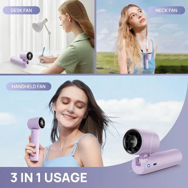 Alt view image 4 of 7 - 2026 Upgraded Portable Handheld Turbo Fan Personal fan 18000RPM Speed Adjustable, 3-IN-1 Rechargeable Fan with LED Display, Travel Essentials, Gifts for Women Men Outdoor Indoor (Purple)