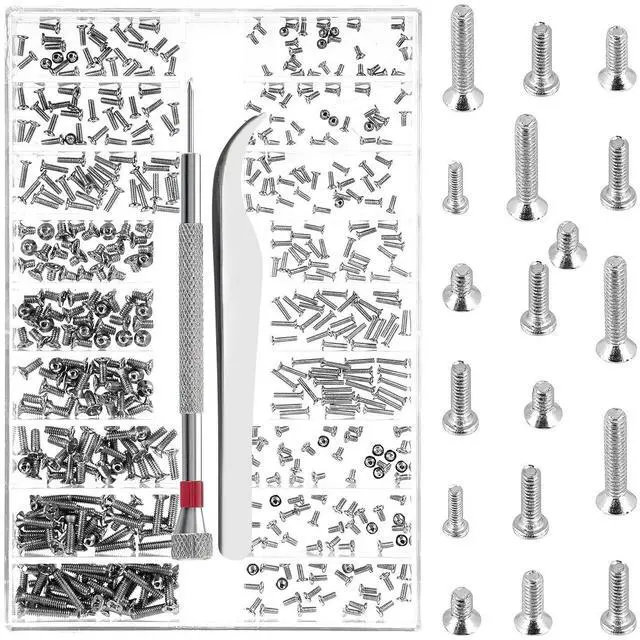 Main image of 500PCS Tiny Screws,Micro Glasses Screws Repair Kit,M1.2/M1.4/M2 with Tweezers,Glasses Laptop Assortment Repair Kit with Screwdriver,for Electronics Hard Drive Watches Jewelry (Silver)