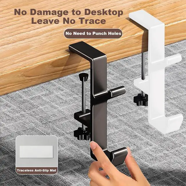 Alt view image 3 of 7 - Headphone Stand - Aluminum Alloy Headphone Holder, Under Headset Stand for Desk Fit for PC Gaming Headset Hanger Hook Suitable for Office, Computer, Student Class Desk, Handmade Creator Table (Blanco)