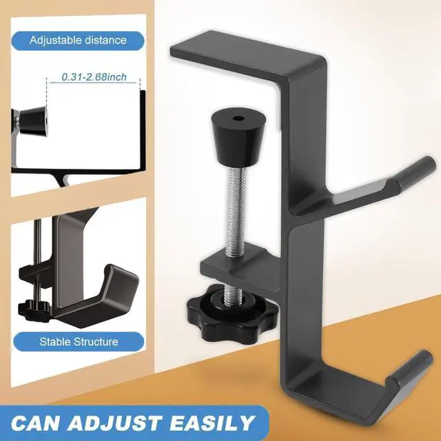 Alt view image 6 of 7 - Headphone Stand - Aluminum Alloy Headphone Holder, Under Headset Stand for Desk Fit for PC Gaming Headset Hanger Hook Suitable for Office, Computer, Student Class Desk, Handmade Creator Table (Blanco)
