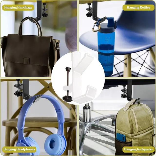 Alt view image 7 of 7 - Headphone Stand - Aluminum Alloy Headphone Holder, Under Headset Stand for Desk Fit for PC Gaming Headset Hanger Hook Suitable for Office, Computer, Student Class Desk, Handmade Creator Table (Blanco)