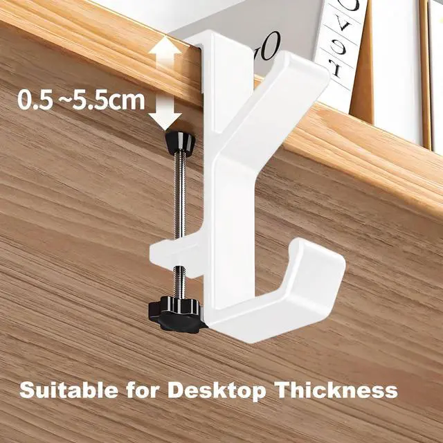 Alt view image 5 of 7 - Headphone Stand - Aluminum Alloy Headphone Holder, Under Headset Stand for Desk Fit for PC Gaming Headset Hanger Hook Suitable for Office, Computer, Student Class Desk, Handmade Creator Table (Blanco)