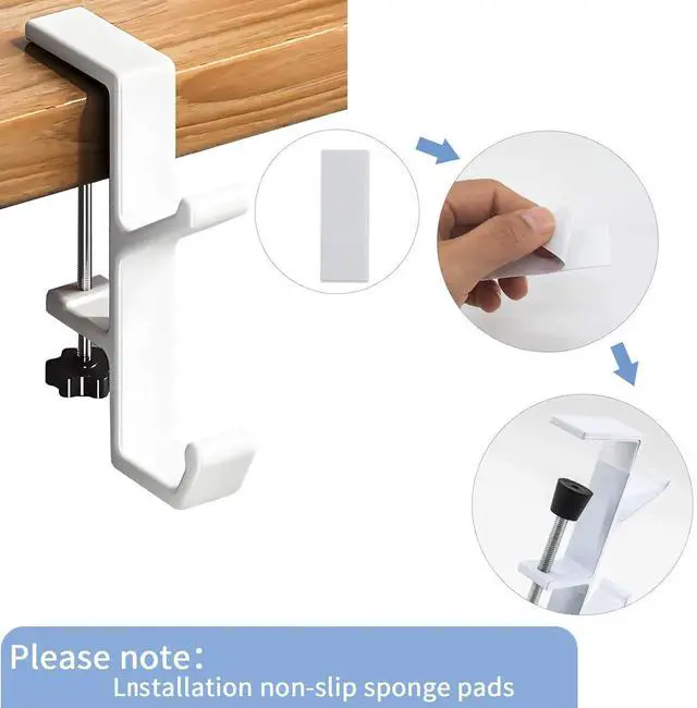 Alt view image 4 of 7 - Headphone Stand - Aluminum Alloy Headphone Holder, Under Headset Stand for Desk Fit for PC Gaming Headset Hanger Hook Suitable for Office, Computer, Student Class Desk, Handmade Creator Table (Blanco)