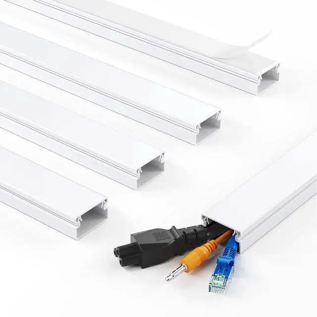 Main image of 70.8in Cord Hider, Cord Covers for 2-3 Wires on Wall, Medium TV Cable Hider, Self-Adhesive Cable Raceway, Paintable Wire Covers for Cords on Wall, W0.94in H0.55in, White