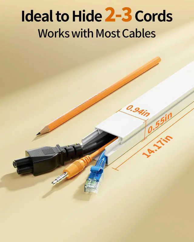Alt view image 3 of 7 - 70.8in Cord Hider, Cord Covers for 2-3 Wires on Wall, Medium TV Cable Hider, Self-Adhesive Cable Raceway, Paintable Wire Covers for Cords on Wall, W0.94in H0.55in, White