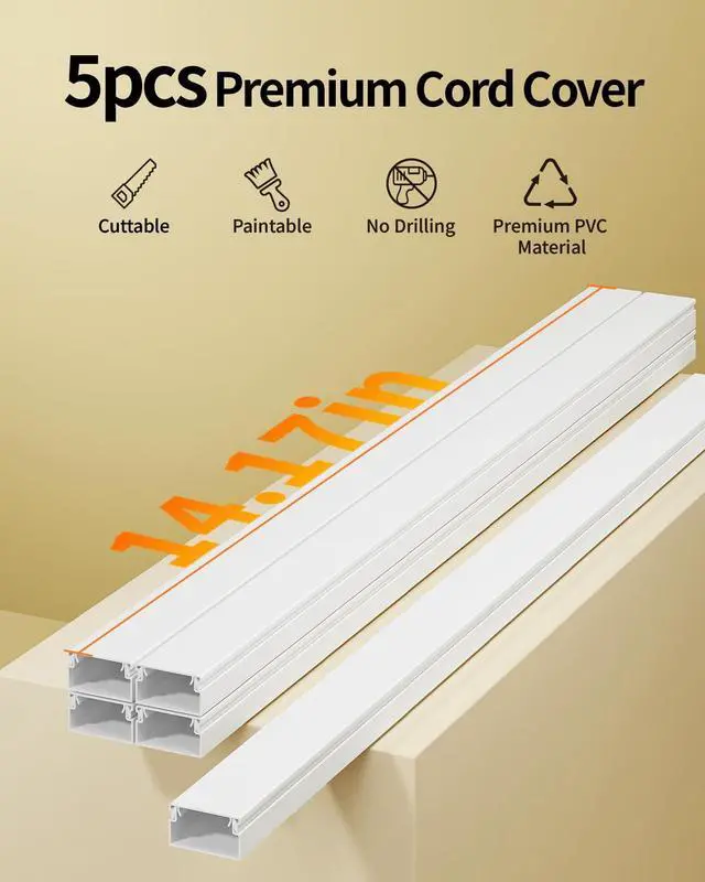 Alt view image 2 of 7 - 70.8in Cord Hider, Cord Covers for 2-3 Wires on Wall, Medium TV Cable Hider, Self-Adhesive Cable Raceway, Paintable Wire Covers for Cords on Wall, W0.94in H0.55in, White