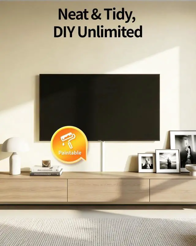 Alt view image 6 of 7 - 70.8in Cord Hider, Cord Covers for 2-3 Wires on Wall, Medium TV Cable Hider, Self-Adhesive Cable Raceway, Paintable Wire Covers for Cords on Wall, W0.94in H0.55in, White