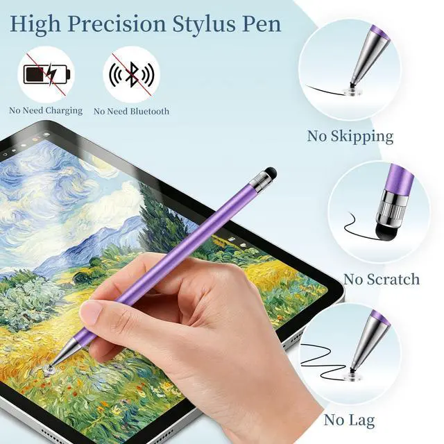 Alt view image 4 of 7 - Stylus Pen for Touchscreen, 3pcs 2-in-1 High Sensitivity and Precision Stylus Pens for iPad iPhone Android Suitable for All Touch Screens (Pink/Blue/Purple)