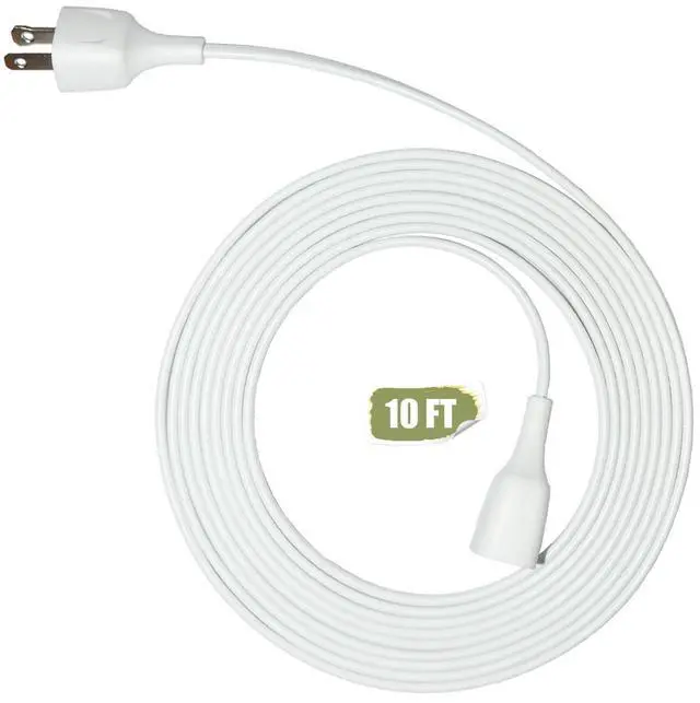 Main image of 10FT White, Flat and Thin, 2 Prong, 10+ ft Extension Cord for Indoor/Outdoor Use with Single Outlet - Ideal for Christmas Lights, Lamps, Cameras, Household AppliancesModel 002 (1 Pack)