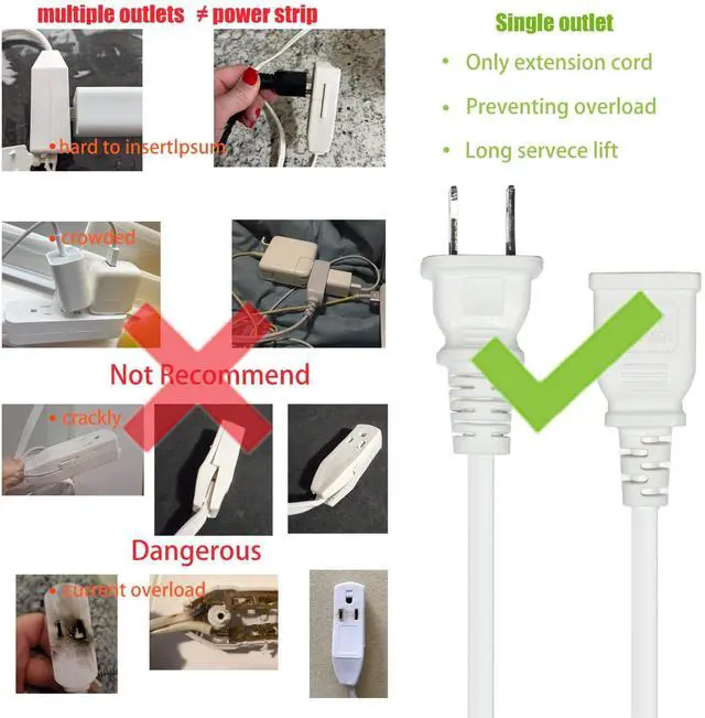 Alt view image 2 of 7 - 10FT White, Flat and Thin, 2 Prong, 10+ ft Extension Cord for Indoor/Outdoor Use with Single Outlet - Ideal for Christmas Lights, Lamps, Cameras, Household AppliancesModel 002 (1 Pack)