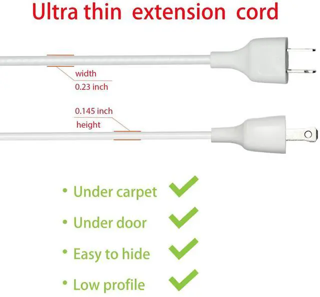 Alt view image 3 of 7 - 10FT White, Flat and Thin, 2 Prong, 10+ ft Extension Cord for Indoor/Outdoor Use with Single Outlet - Ideal for Christmas Lights, Lamps, Cameras, Household AppliancesModel 002 (1 Pack)