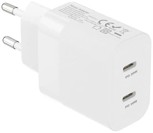 Main image of European Dual USB Type C Fast Charger Europe Travel Adapter Block for Apple iPhone 17 16 15 14 13 12 Pro Max SE iPad Samsung Pixel Moto EU Euro International Wall Plug France Spain Israel 40W PD PPS
