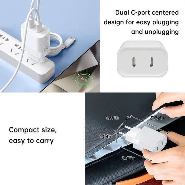 Alt view image 5 of 7 - European Dual USB Type C Fast Charger Europe Travel Adapter Block for Apple iPhone 17 16 15 14 13 12 Pro Max SE iPad Samsung Pixel Moto EU Euro International Wall Plug France Spain Israel 40W PD PPS