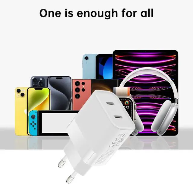 Alt view image 7 of 7 - European Dual USB Type C Fast Charger Europe Travel Adapter Block for Apple iPhone 17 16 15 14 13 12 Pro Max SE iPad Samsung Pixel Moto EU Euro International Wall Plug France Spain Israel 40W PD PPS