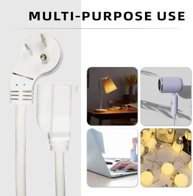 Alt view image 7 of 7 - 3 Pack 1 Ft Indoor Short Flat Plug Extension Cord, Low Profile 3 Prong Grounded Flexible White Power Cable for Laptops, Coffee Makers, Office Home Appliances, 16/3 Gauge 13A 125V 1625W ETL Listed