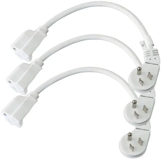 Main image of 3 Pack 1 Ft Indoor Short Flat Plug Extension Cord, Low Profile 3 Prong Grounded Flexible White Power Cable for Laptops, Coffee Makers, Office Home Appliances, 16/3 Gauge 13A 125V 1625W ETL Listed