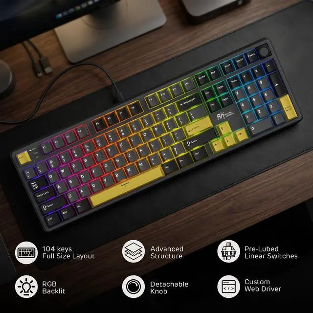 Alt view image 2 of 7 - X104 Full Size Mechanical Keyboard, Wired Creamy Gaming Keyboard with Number Pad and Knob,104 Keys Computer Keyboard Linear Switch,RGB Backlit,Online Software for Wins/Mac