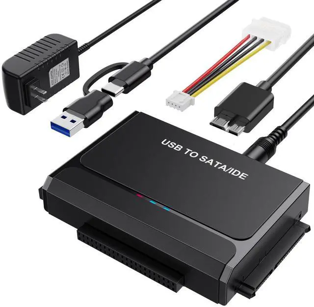 Main image of USB 3.0 & Type C to SATA IDE Adapter Hard Drive Reader Universal Data Recovery Converter Kit for Universal 2.5" 3.5" HDD SSD Hard Drive Disk, 12V/2A Power Adapter Included