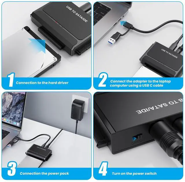 Alt view image 6 of 7 - Hard Drive Reader USB 3.0 & Type C to IDE SATA Adapter, External Data Transfer Recovery Converter Kit for 2.5"/3.5" SATA/IDE HDD SSD Hard Disk, Included 12V/2A Power up to 6TB