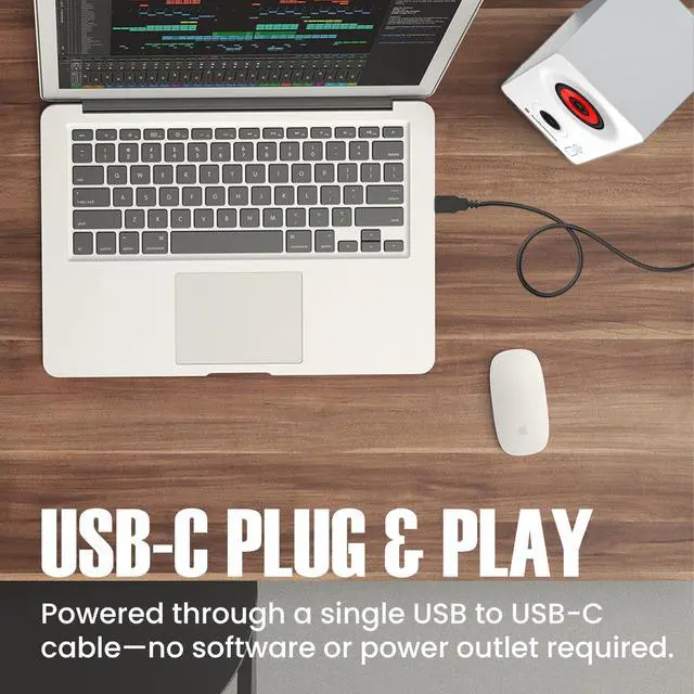 Alt view image 3 of 7 - Desktop PC Speakers with Bluetooth 5.3, USB-C Plug & Play, 2.0 Stereo Computer Speakers with Dual 2" Drivers, Compact Design, AUX Input, LED Indicator (White)