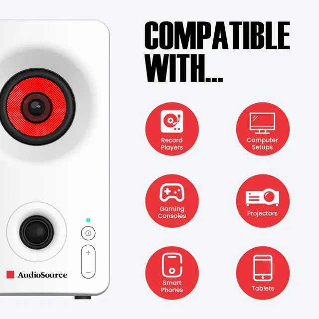 Alt view image 4 of 7 - Desktop PC Speakers with Bluetooth 5.3, USB-C Plug & Play, 2.0 Stereo Computer Speakers with Dual 2" Drivers, Compact Design, AUX Input, LED Indicator (White)