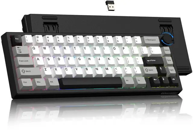 Main image of Wireless 60% Gaming Keyboard with CNC Knob, QMK/VIA Creamy Mechanical Keyboard, Tri-Mode Thocky Custom Black White Key Board, Hot Swappable Gasket Mount RGB for Win/Mac(Q61 V2)