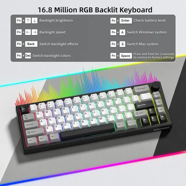 Alt view image 4 of 6 - Wireless 60% Gaming Keyboard with CNC Knob, QMK/VIA Creamy Mechanical Keyboard, Tri-Mode Thocky Custom Black White Key Board, Hot Swappable Gasket Mount RGB for Win/Mac(Q61 V2)