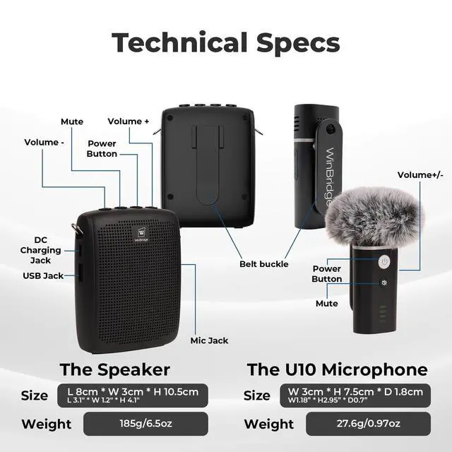 Alt view image 5 of 7 - Wireless Voice Amplifier with Bluetooth Lapel Microphone for Teaching, Classroom Lecturing, ABS 49ft, 12-15H Portable Personal Mini Amp Lavalier Mic Speaker for Teachers - WB006