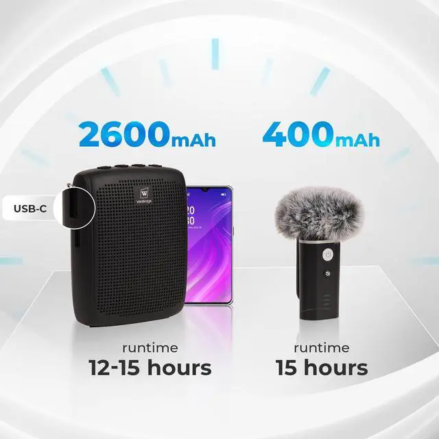 Alt view image 6 of 7 - Wireless Voice Amplifier with Bluetooth Lapel Microphone for Teaching, Classroom Lecturing, ABS 49ft, 12-15H Portable Personal Mini Amp Lavalier Mic Speaker for Teachers - WB006