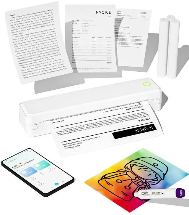 Main image of Portable Printer Wireless for Travel, Bluetooth Inkless Thermal Printer for iPhone, Android, Laptop & PC, Mobile Printer Supports 8.5" x 11" US Letter, A4 & A5 Thermal Paper(White)