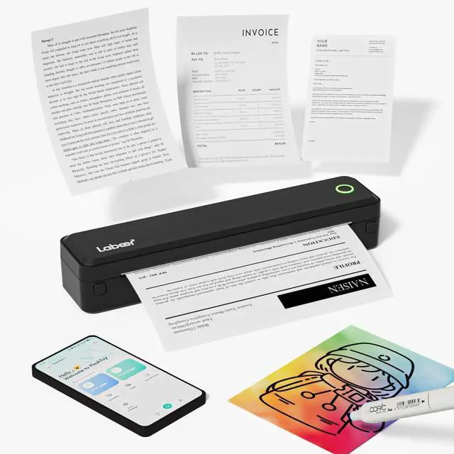 Main image of Portable Thermal Printer, Wireless Inkless Bluetooth Printer for Travel, Compatible with iPhone, Android, Laptop & PC, Supports Letter, A4 & A5 Thermal Paper Black