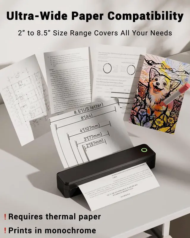 Alt view image 4 of 7 - Portable Thermal Printer, Wireless Inkless Bluetooth Printer for Travel, Compatible with iPhone, Android, Laptop & PC, Supports Letter, A4 & A5 Thermal Paper Black