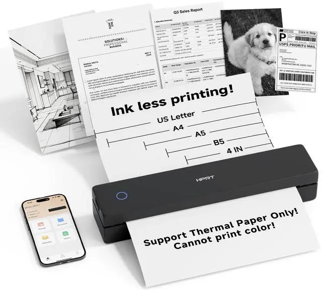 Main image of MT620 Portable Printer Wireless for Travel, Inkless Thermal Printer for iOS/Andorid/Laptop, Supports Thermal Paper & Labels,Supports 8.5"x 11"US Letter & A4, A5 for Office/Home/School/Vehicles