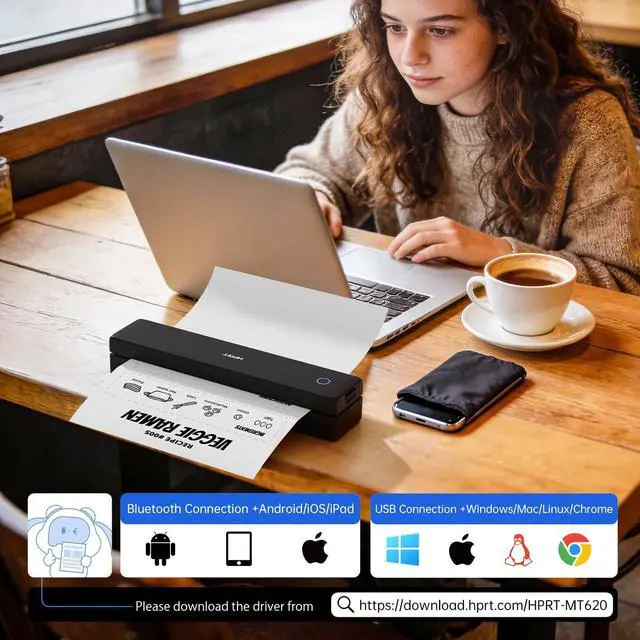 Alt view image 3 of 7 - MT620 Portable Printer Wireless for Travel, Inkless Thermal Printer for iOS/Andorid/Laptop, Supports Thermal Paper & Labels,Supports 8.5"x 11"US Letter & A4, A5 for Office/Home/School/Vehicles