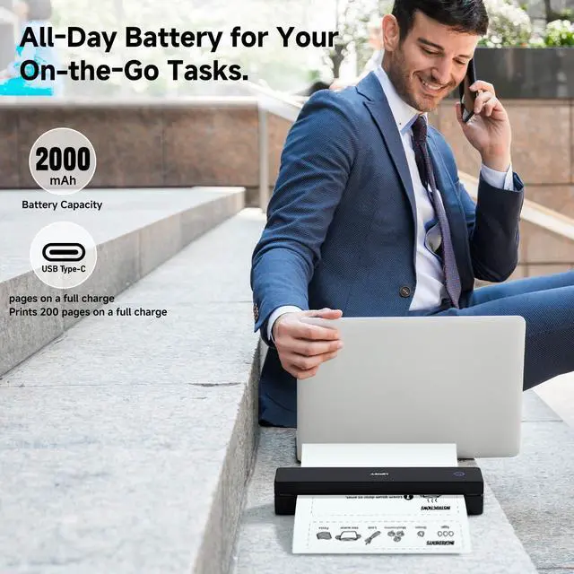Alt view image 4 of 7 - MT620 Portable Printer Wireless for Travel, Inkless Thermal Printer for iOS/Andorid/Laptop, Supports Thermal Paper & Labels,Supports 8.5"x 11"US Letter & A4, A5 for Office/Home/School/Vehicles