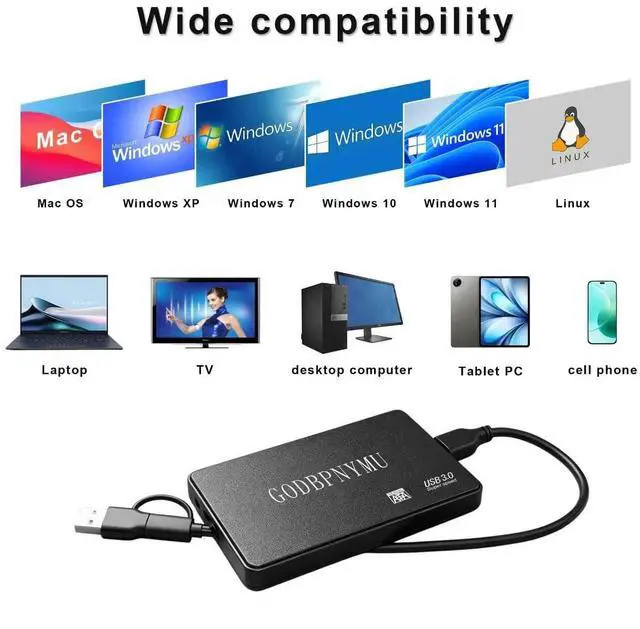 Alt view image 5 of 7 - 500GB External Hard Drive, Portable External Hard Drive USB 3.0/USB-C Portable Hard Drive, Compatible with PC/Mac/laptops, PS4/PS5, Xbox One X/S/360/Series X/S | Includes a Carrying case
