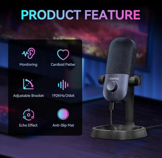Alt view image 2 of 7 - USB Microphone for PC, Gaming, Podcasting, Streaming, Recording, Cardioid Condenser Mic with Noise Cancellation, Mute Button, Volume & Monitor Control, Plug & Play for YouTube