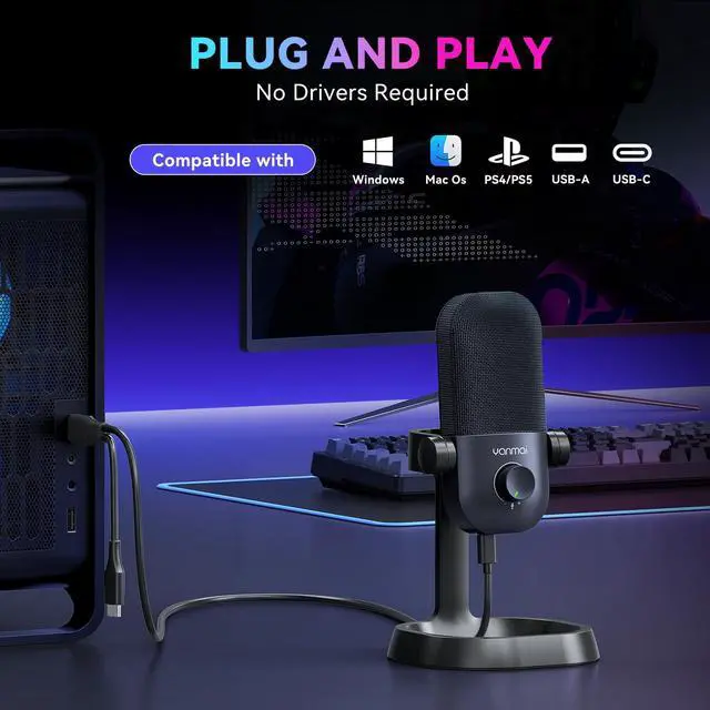 Alt view image 4 of 7 - USB Microphone for PC, Gaming, Podcasting, Streaming, Recording, Cardioid Condenser Mic with Noise Cancellation, Mute Button, Volume & Monitor Control, Plug & Play for YouTube