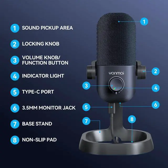 Alt view image 3 of 7 - USB Microphone for PC, Gaming, Podcasting, Streaming, Recording, Cardioid Condenser Mic with Noise Cancellation, Mute Button, Volume & Monitor Control, Plug & Play for YouTube