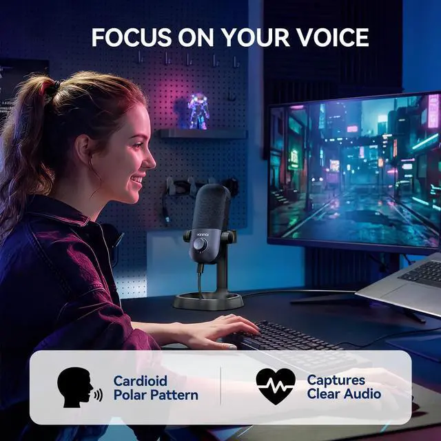 Alt view image 6 of 7 - USB Microphone for PC, Gaming, Podcasting, Streaming, Recording, Cardioid Condenser Mic with Noise Cancellation, Mute Button, Volume & Monitor Control, Plug & Play for YouTube