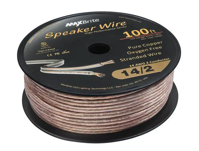 Alt view image 2 of 4 - 100 ft. Spool High Performance 14 Gauge Speaker Wire, Oxygen Free Pure Copper - UL Listed Class 2
