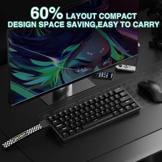 Alt view image 4 of 7 - Aula MINI60 HE Wireless Gaming Keyboard 60%,Hall Effect Rapid Trigger Magnetic Keyboard,8000Hz Polling,Tri-Mode(BT5.0/2.4GHz/USB-C),Hot Swappable Compact Mechanical Keyboard for Gamer(Black)