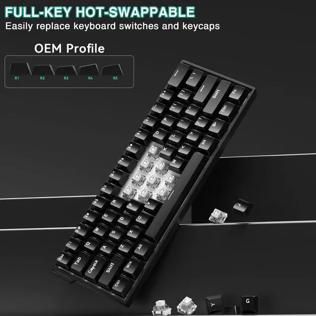 Alt view image 7 of 7 - Aula MINI60 HE Wireless Gaming Keyboard 60%,Hall Effect Rapid Trigger Magnetic Keyboard,8000Hz Polling,Tri-Mode(BT5.0/2.4GHz/USB-C),Hot Swappable Compact Mechanical Keyboard for Gamer(Black)