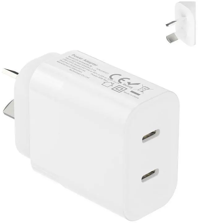 Main image of Australia/New Zealand/Argentina/Fiji Fast Charger Dual USB Type C AU Adapter Plug Type I Wall Block for Apple iPhone 17 16 15 14 13 12 Pro Max Samsung Google Pixel PD PPS 20W/20W Travel Essentials
